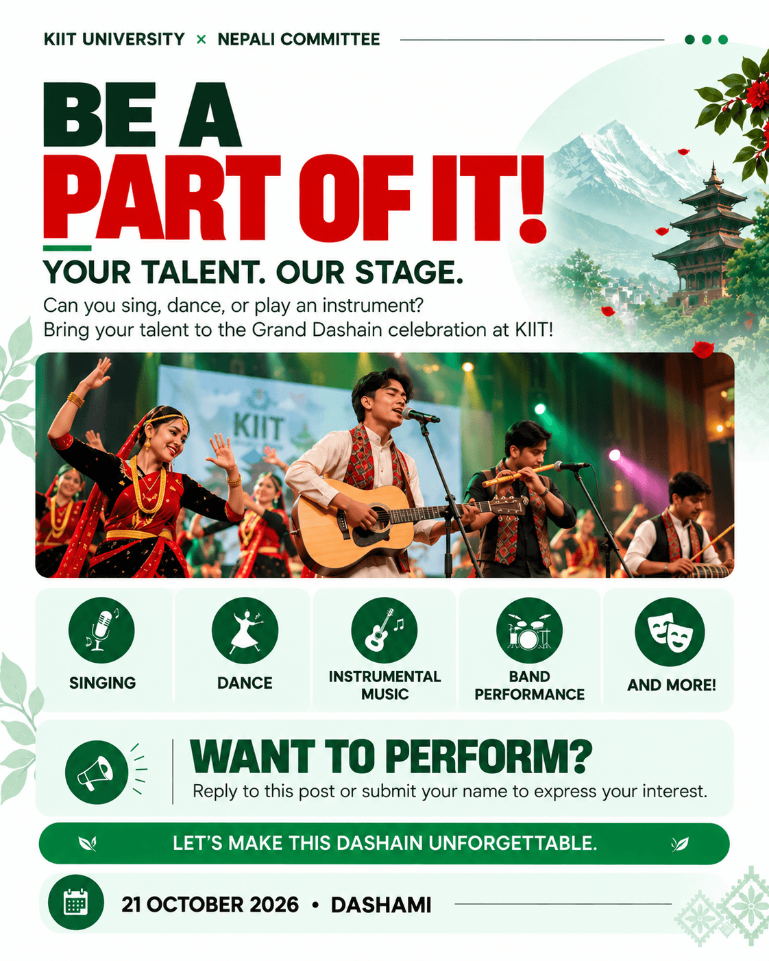Poster and visual memory of Nepali musical talent showcase at KIIT